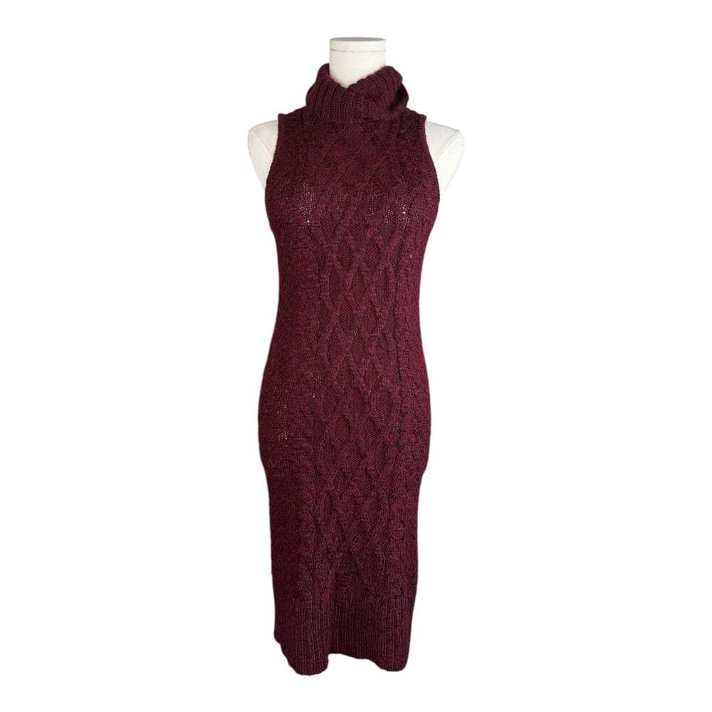 American Eagle Sleeveless Cable Knit Turtleneck Sweater Dress Burgundy XS
